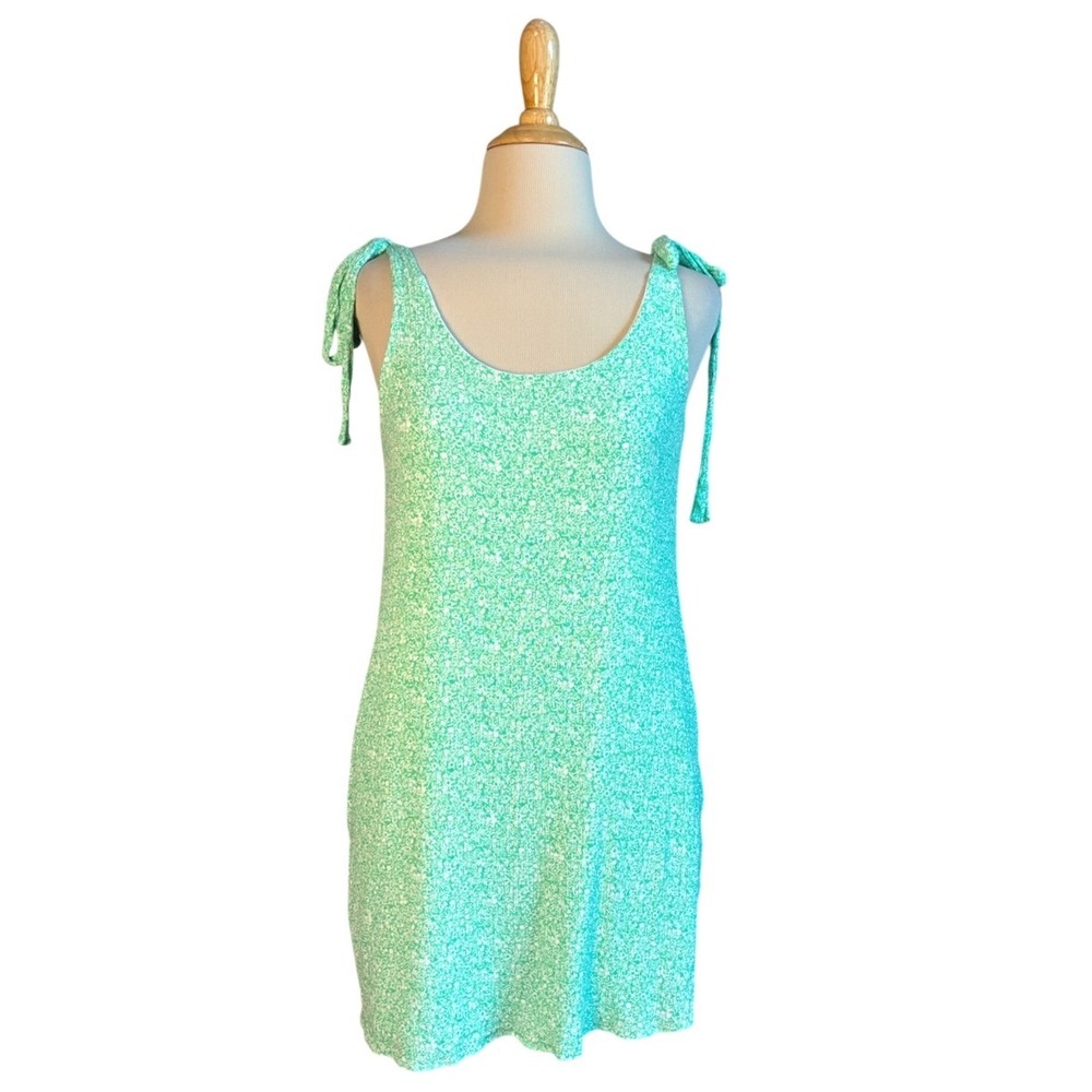 AURA XS Seafoam Green Rayon Tie Strap Scoop Neck Mini Dress Lined Pockets